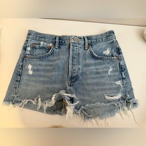 Agolde Light Blue Distressed Jean Shorts